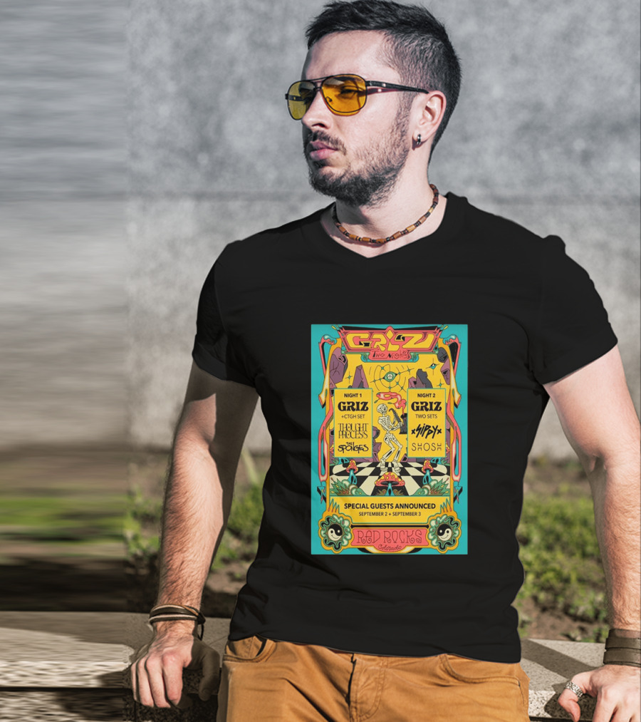 GRiZ Two Nights Red Rocks Amphitheatre Morrison CO Sep 2 3 2026 Special Guests The Sponges Muzzy Shosh T-Shirt