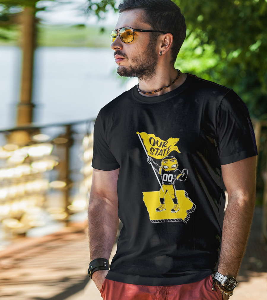 Herky The Hawk Flag Our State Iowa Map T-Shirt