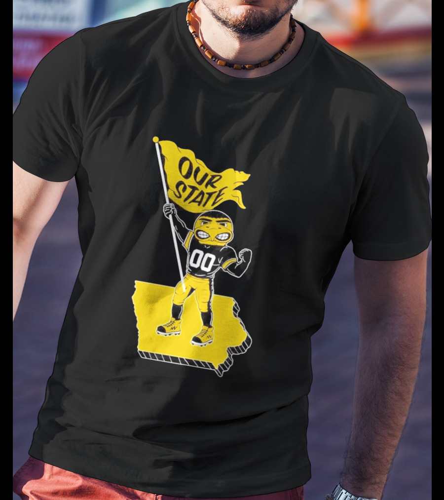 Herky The Hawk Flag Our State Iowa Map T-Shirt