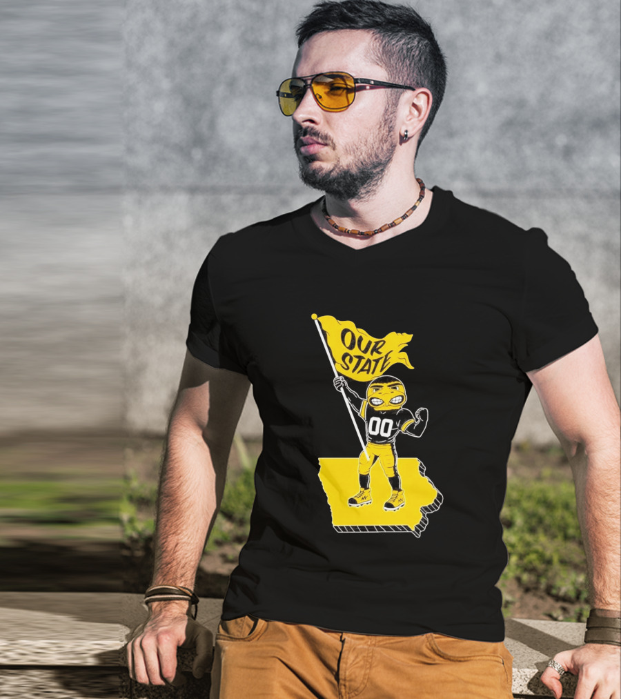 Herky The Hawk Flag Our State Iowa Map T-Shirt