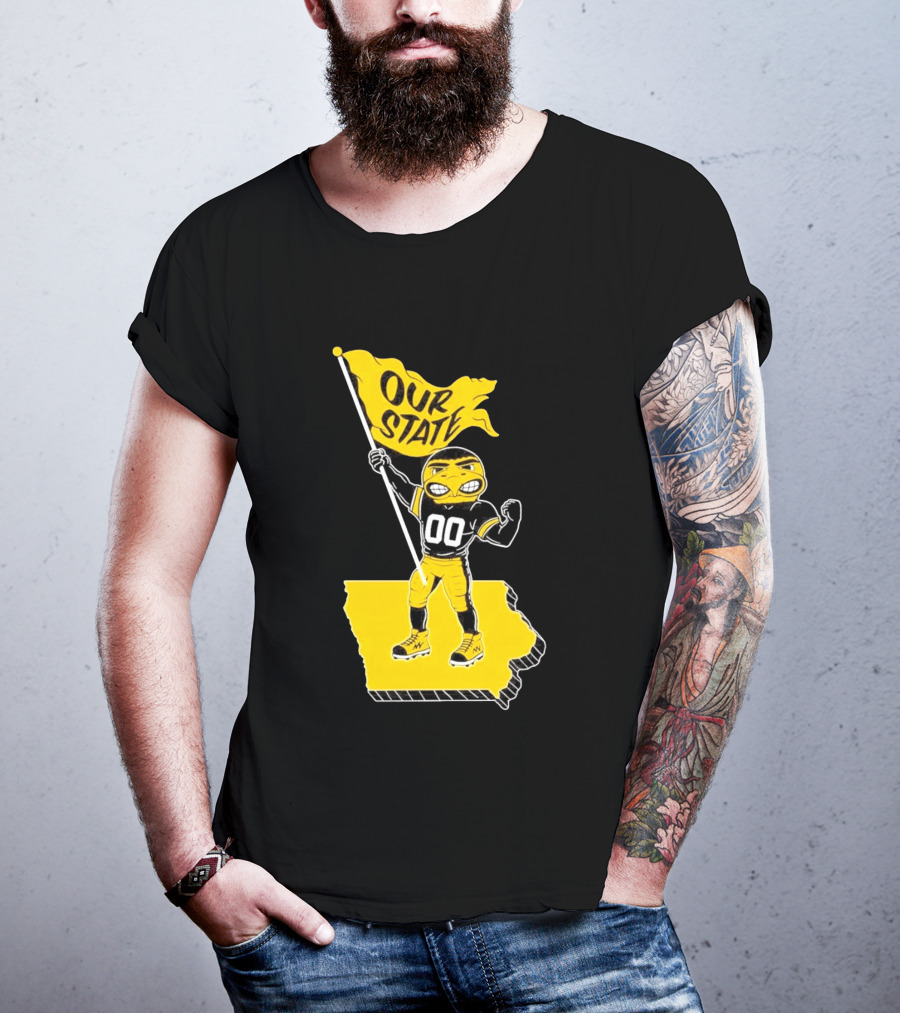Herky The Hawk Flag Our State Iowa Map T-Shirt