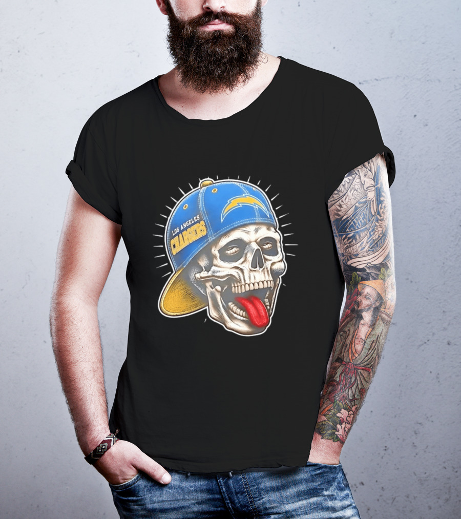 Los Angeles Chargers Skull Tongue Out Cap Football T-Shirt