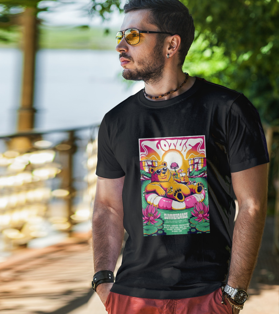Lotus Summerdance 2026 Garrettsville OH Nelson Ledges Quarry Park Sep 4 6 With Bear Floating On Pool Relaxed Vibes T-Shirt
