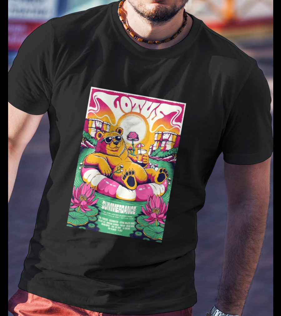 Lotus Summerdance 2026 Garrettsville OH Nelson Ledges Quarry Park Sep 4 6 With Bear Floating On Pool Relaxed Vibes T-Shirt