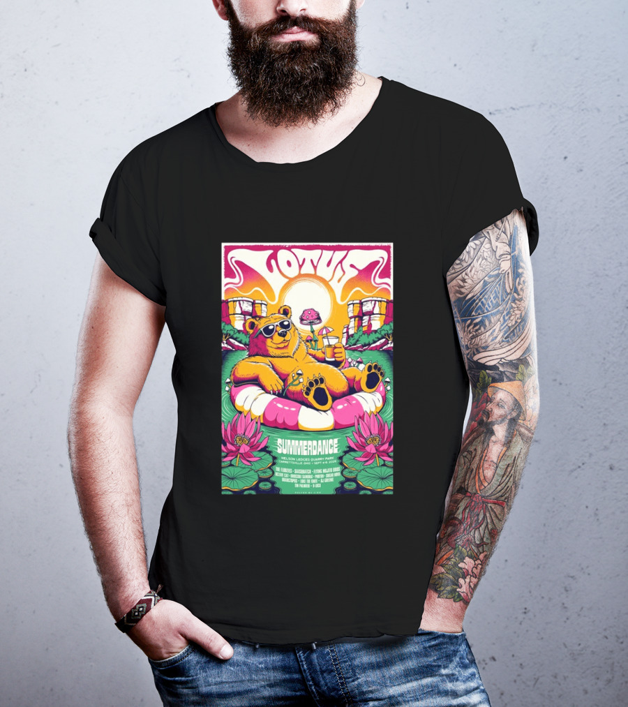 Lotus Summerdance 2026 Garrettsville OH Nelson Ledges Quarry Park Sep 4 6 With Bear Floating On Pool Relaxed Vibes T-Shirt