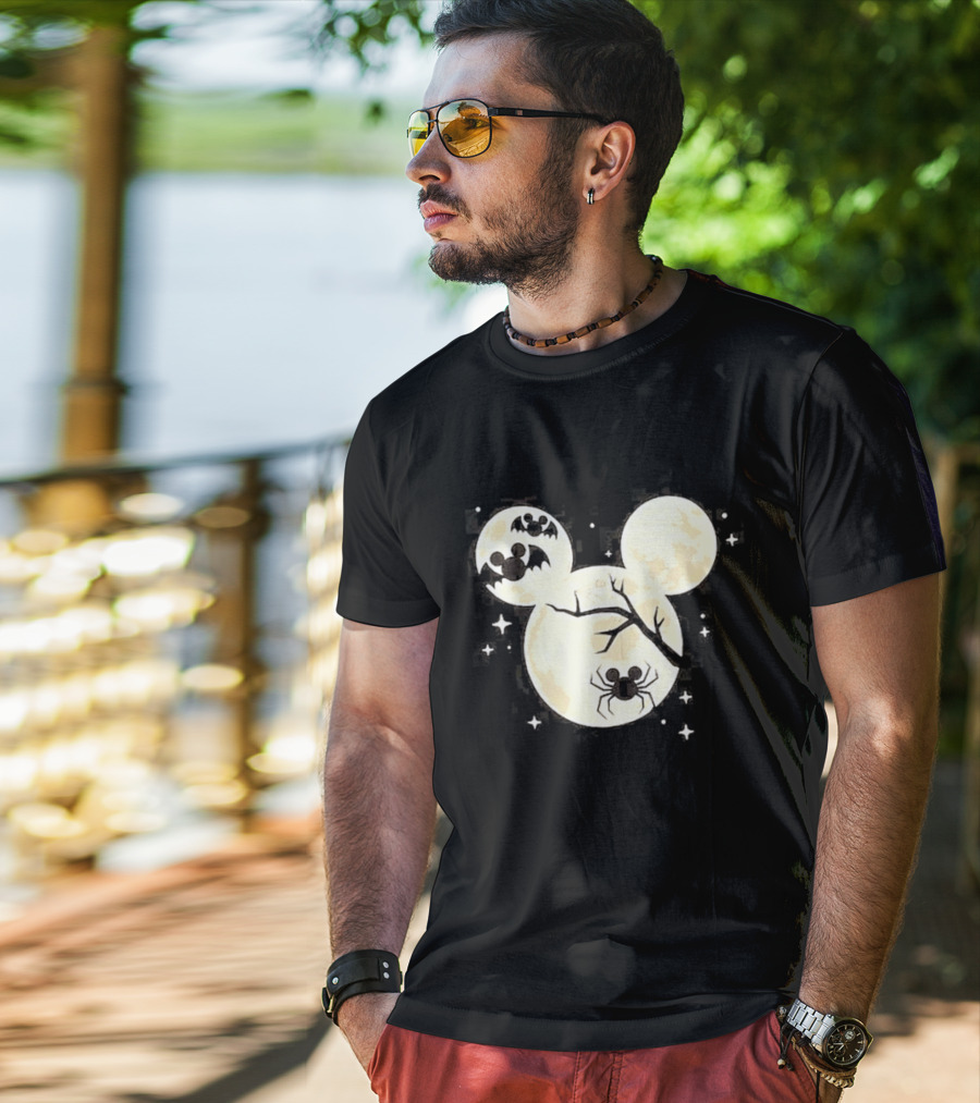 Mickey Mouse Moon Head Halloween Bat Spider Disney T-Shirt