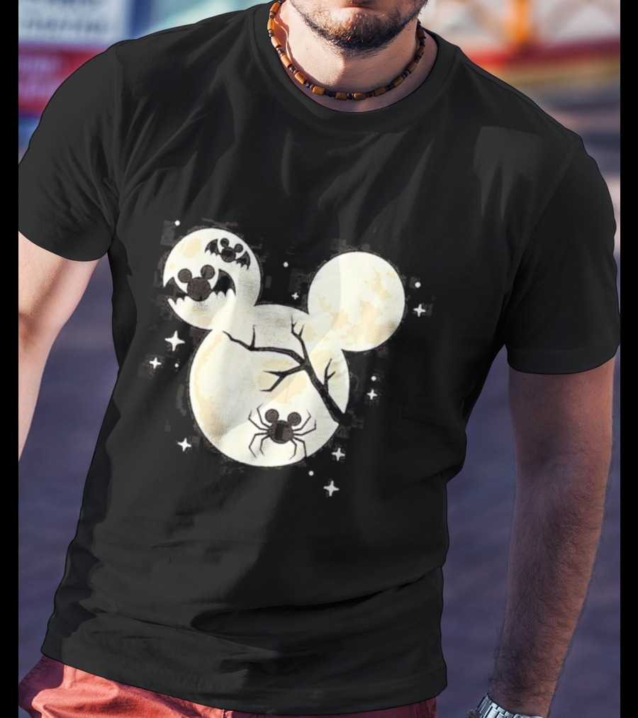 Mickey Mouse Moon Head Halloween Bat Spider Disney T-Shirt