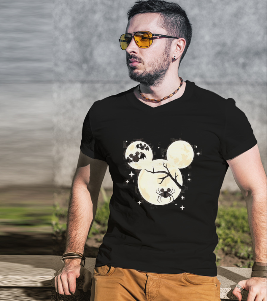 Mickey Mouse Moon Head Halloween Bat Spider Disney T-Shirt