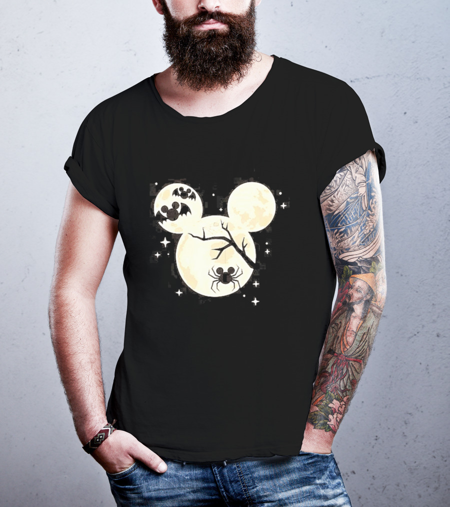 Mickey Mouse Moon Head Halloween Bat Spider Disney T-Shirt