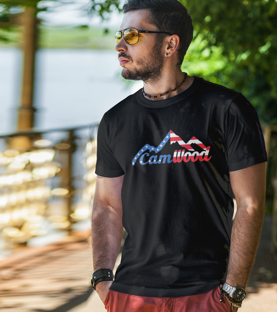 CamWood American Flag Mountain Baseball Training USA Stars And Stripes T-Shirt