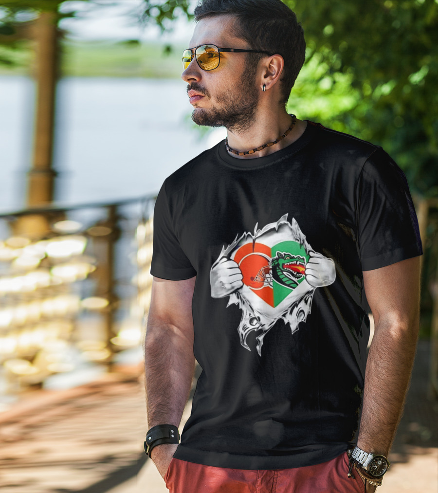 Cleveland Browns UAB Blazers Heart Superman Chest Rip T-Shirt
