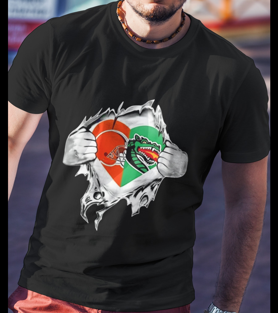 Cleveland Browns UAB Blazers Heart Superman Chest Rip T-Shirt