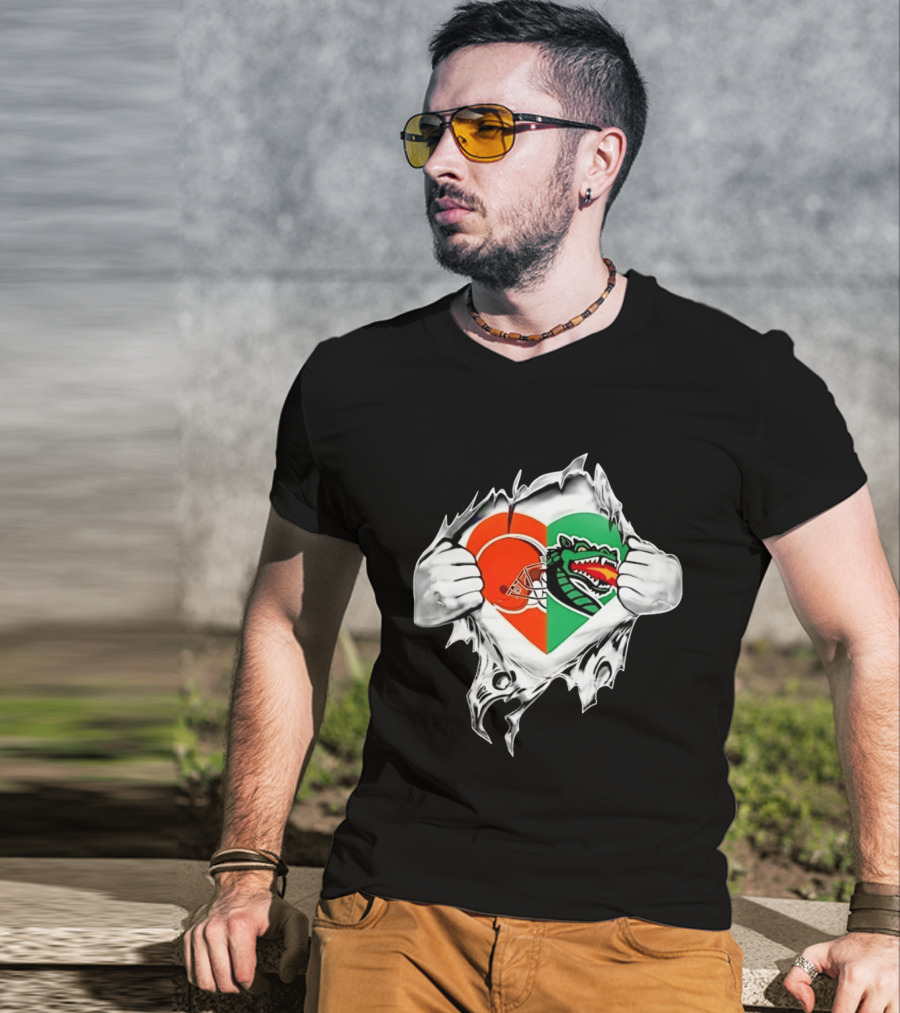 Cleveland Browns UAB Blazers Heart Superman Chest Rip T-Shirt