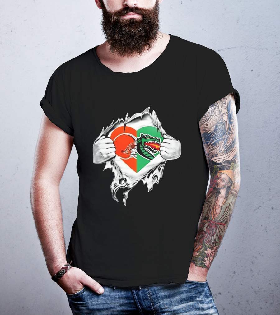 Cleveland Browns UAB Blazers Heart Superman Chest Rip T-Shirt