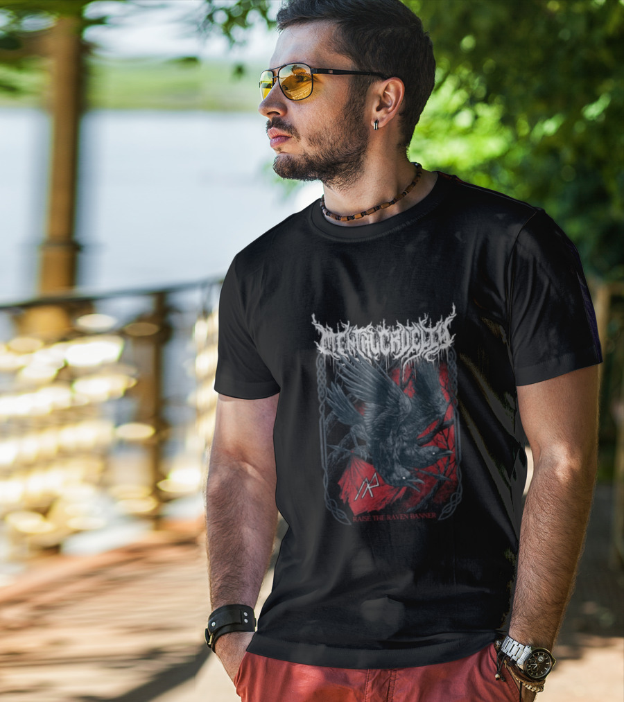 Indiemerchstore Mental Cruelty Raise The Raven Banner Norse Imagery Ravens T-Shirt