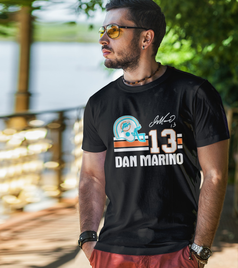 Miami Dolphins Dan Marino 13 Helmet Signature T-Shirt