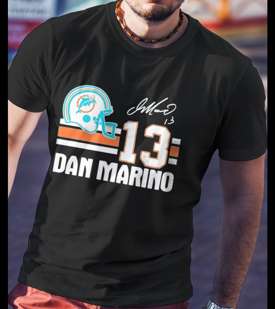 Miami Dolphins Dan Marino 13 Helmet Signature T-Shirt