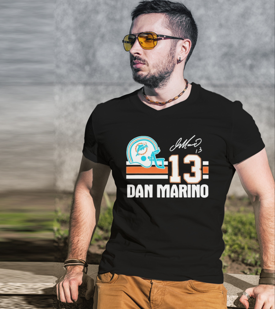Miami Dolphins Dan Marino 13 Helmet Signature T-Shirt