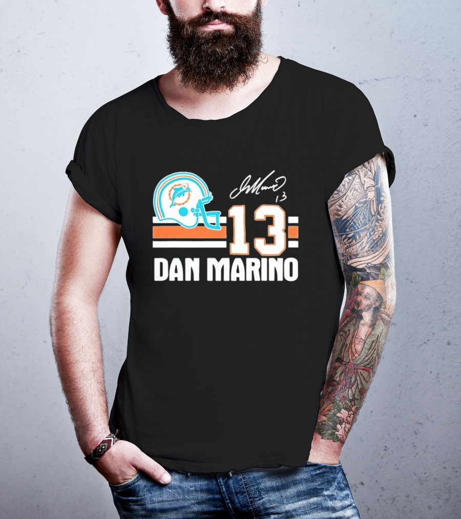 Miami Dolphins Dan Marino 13 Helmet Signature T-Shirt