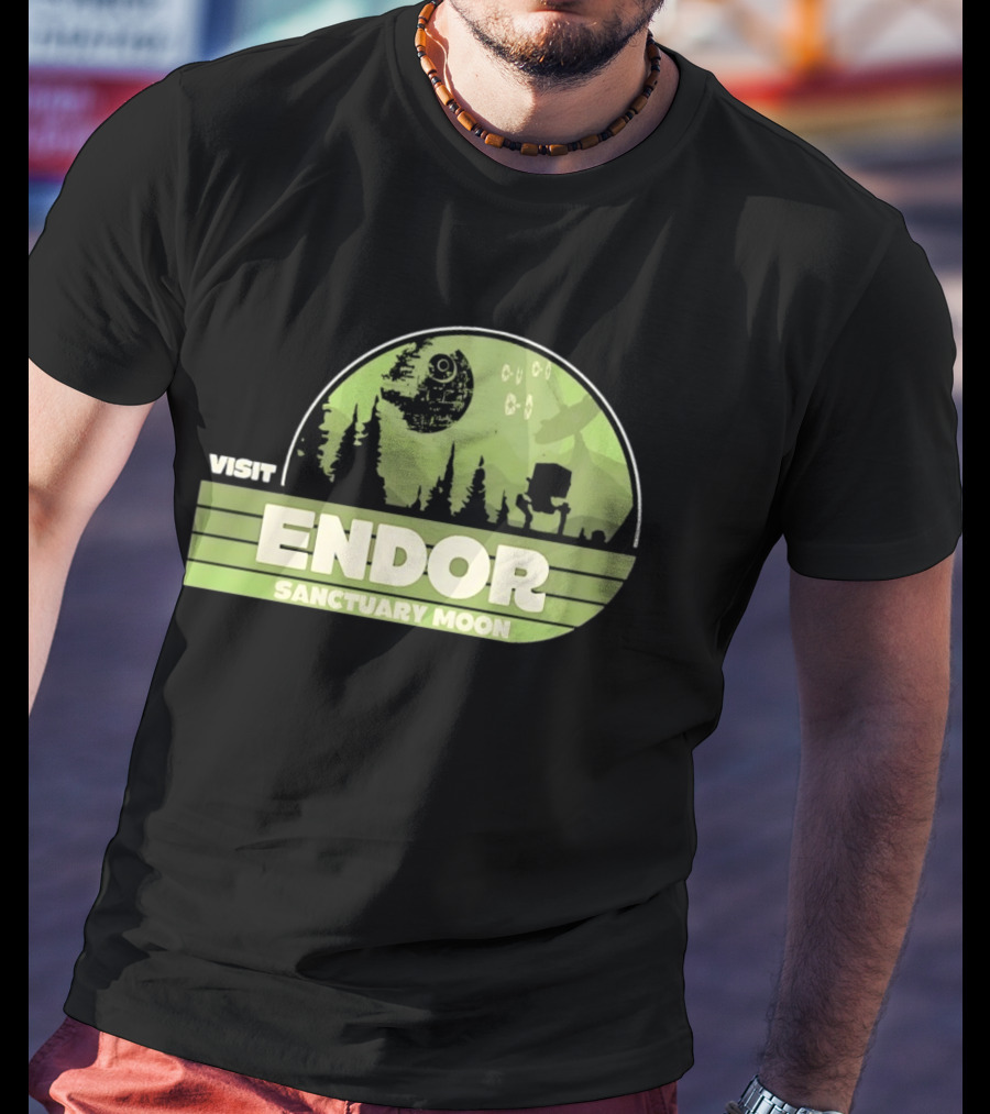 Visit Endor Sanctuary Moon Star Wars Retro Sci Fi Scene T-Shirt