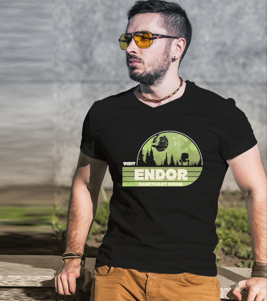 Visit Endor Sanctuary Moon Star Wars Retro Sci Fi Scene T-Shirt