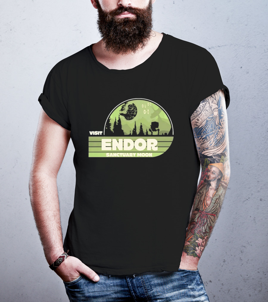 Visit Endor Sanctuary Moon Star Wars Retro Sci Fi Scene T-Shirt