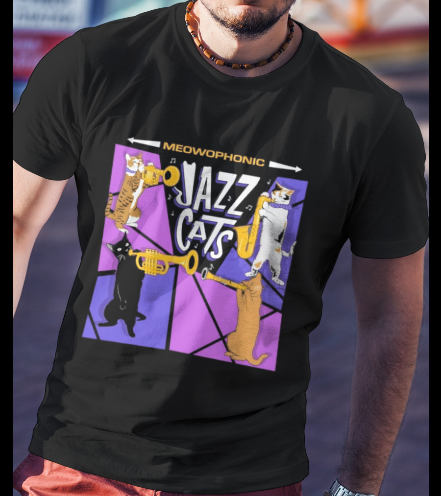 Meowophonic Jazz Cats Playing Trumpets And Saxophones T-Shirt