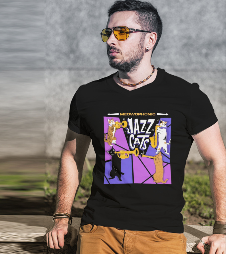 Meowophonic Jazz Cats Playing Trumpets And Saxophones T-Shirt