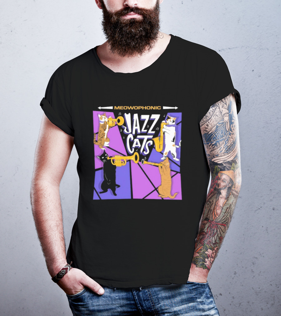 Meowophonic Jazz Cats Playing Trumpets And Saxophones T-Shirt