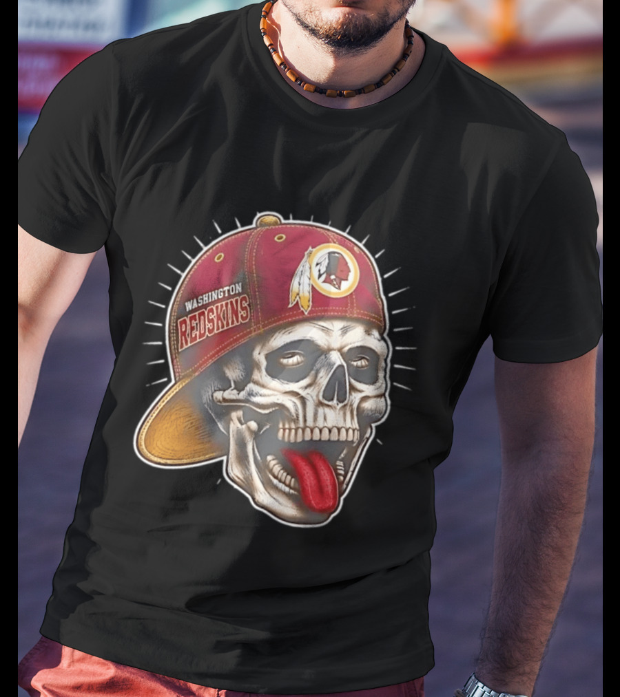 Washington Redskins Football Skull Tongue Out Cap T-Shirt