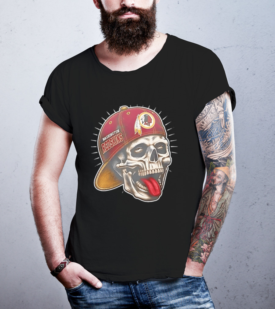 Washington Redskins Football Skull Tongue Out Cap T-Shirt