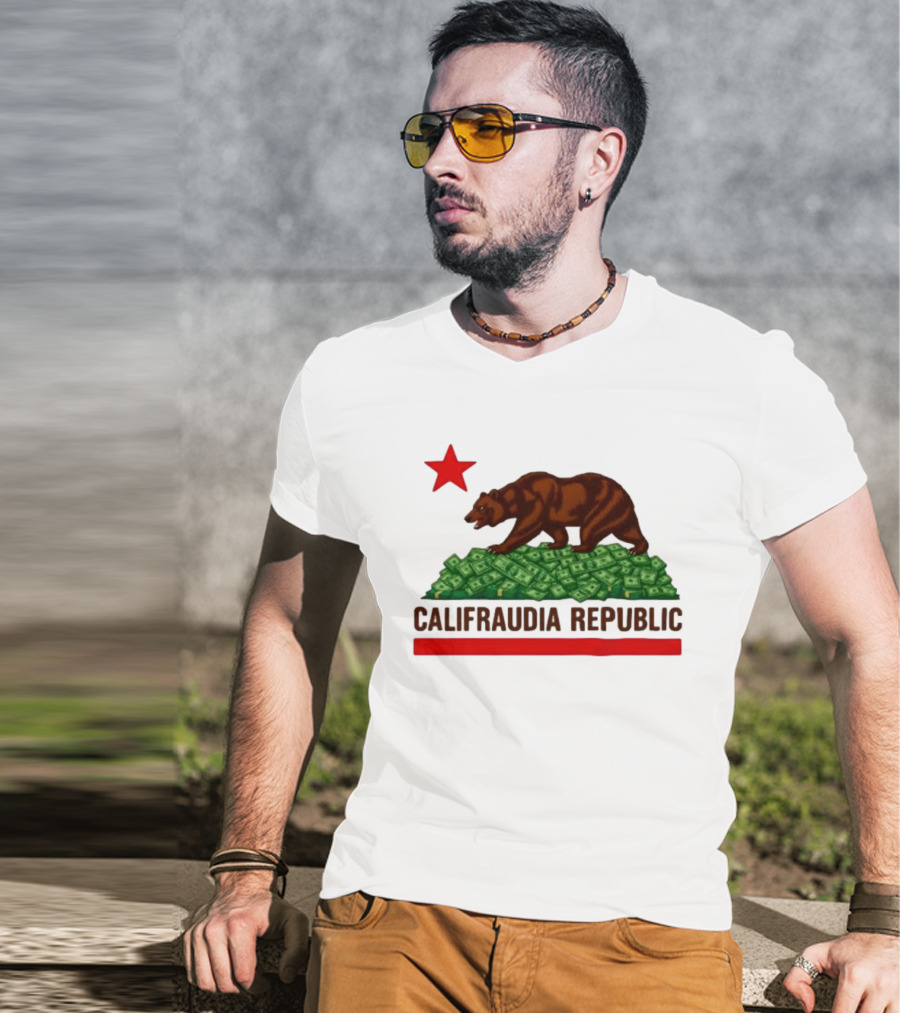 CalifraudIA Republic Bear On Money With Red Star T-Shirt
