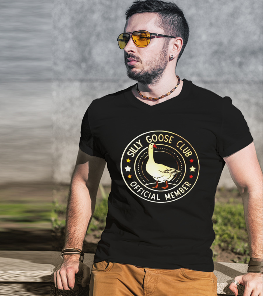 Silly Goose Club Official Member Goose Badge With Stars T-Shirt