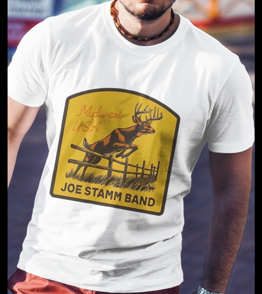 Joe Stamm Band Midwest USA Deer Jumping Fence Over Farm Field T-Shirt
