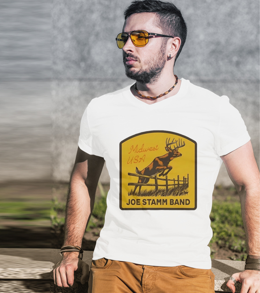 Joe Stamm Band Midwest USA Deer Jumping Fence Over Farm Field T-Shirt