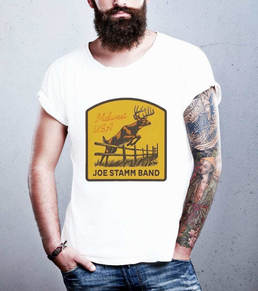 Joe Stamm Band Midwest USA Deer Jumping Fence Over Farm Field T-Shirt