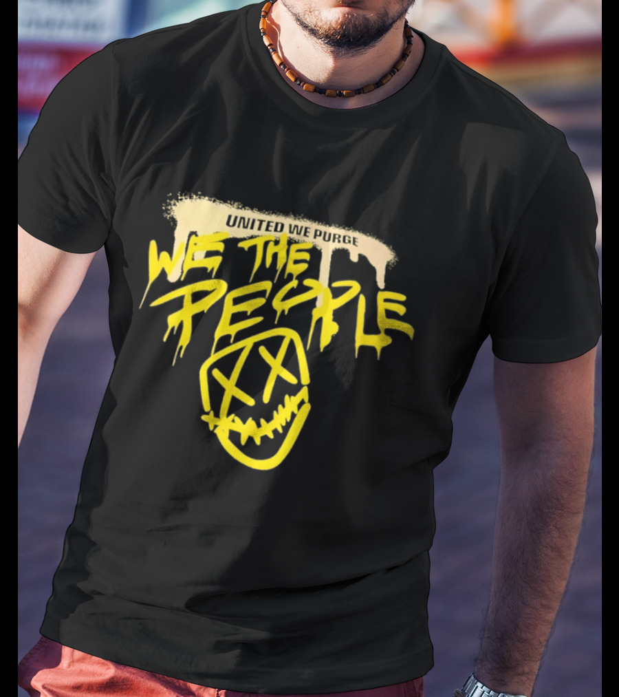 United We Purge We The People Horror Movie Mask Dripping Yellow T-Shirt