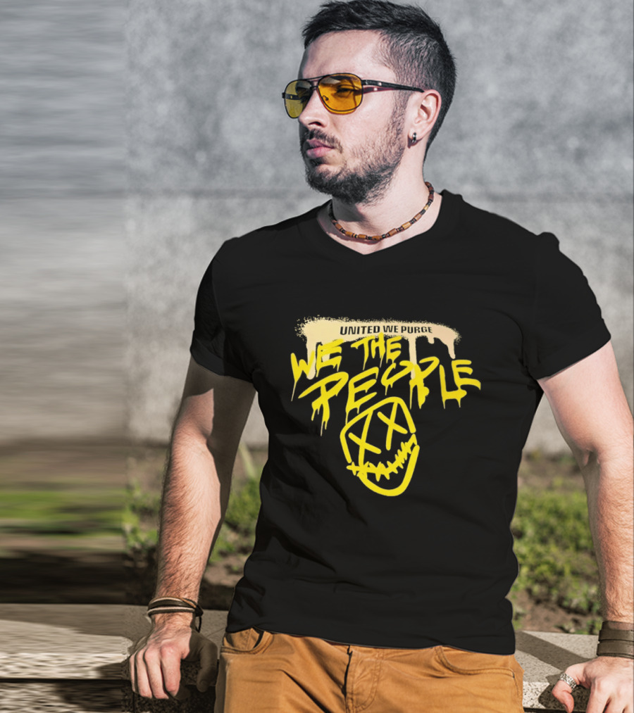 United We Purge We The People Horror Movie Mask Dripping Yellow T-Shirt