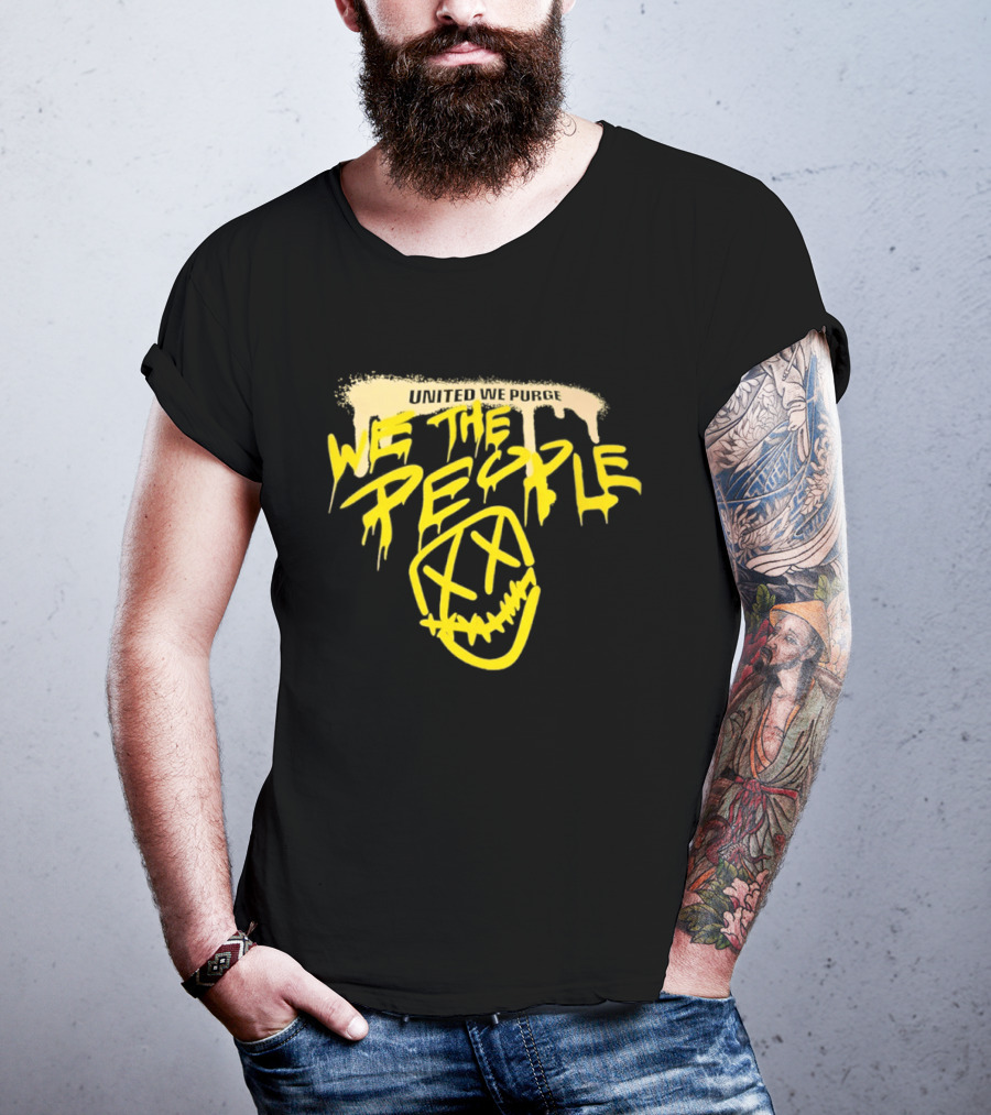 United We Purge We The People Horror Movie Mask Dripping Yellow T-Shirt