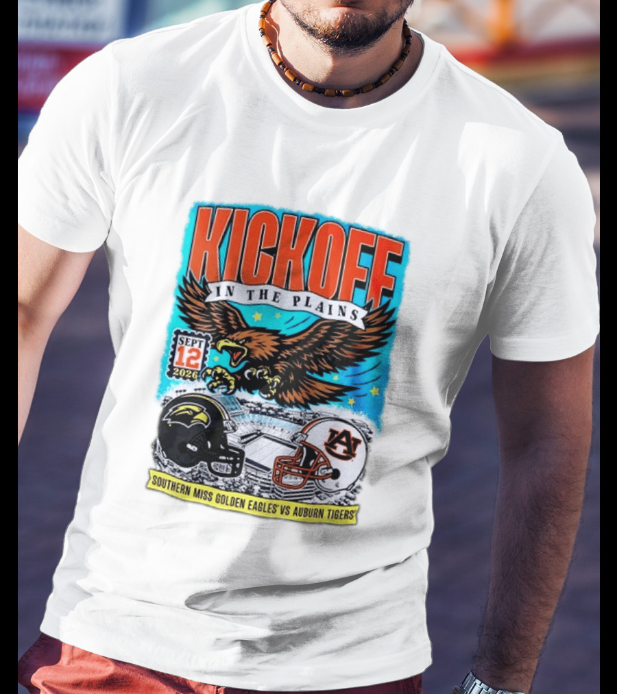 Kickoff In The Plains Southern Miss Golden Eagles Vs Auburn Tigers Sept 12 2026 Football Matchup T-Shirt