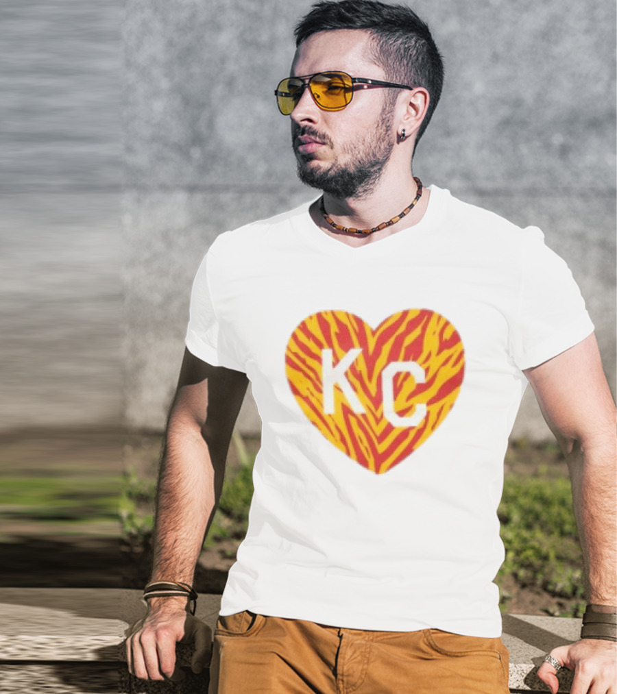 Made In KC Red Yellow Stripes Heart Charlie Hustle T-Shirt