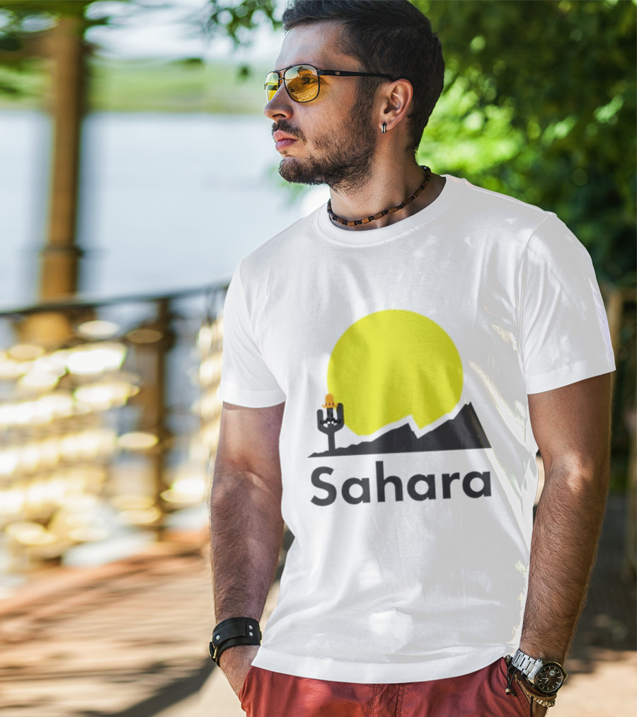 Sahara Desert Cactus Pixel Art With Sombrero Sunset Scene T-Shirt