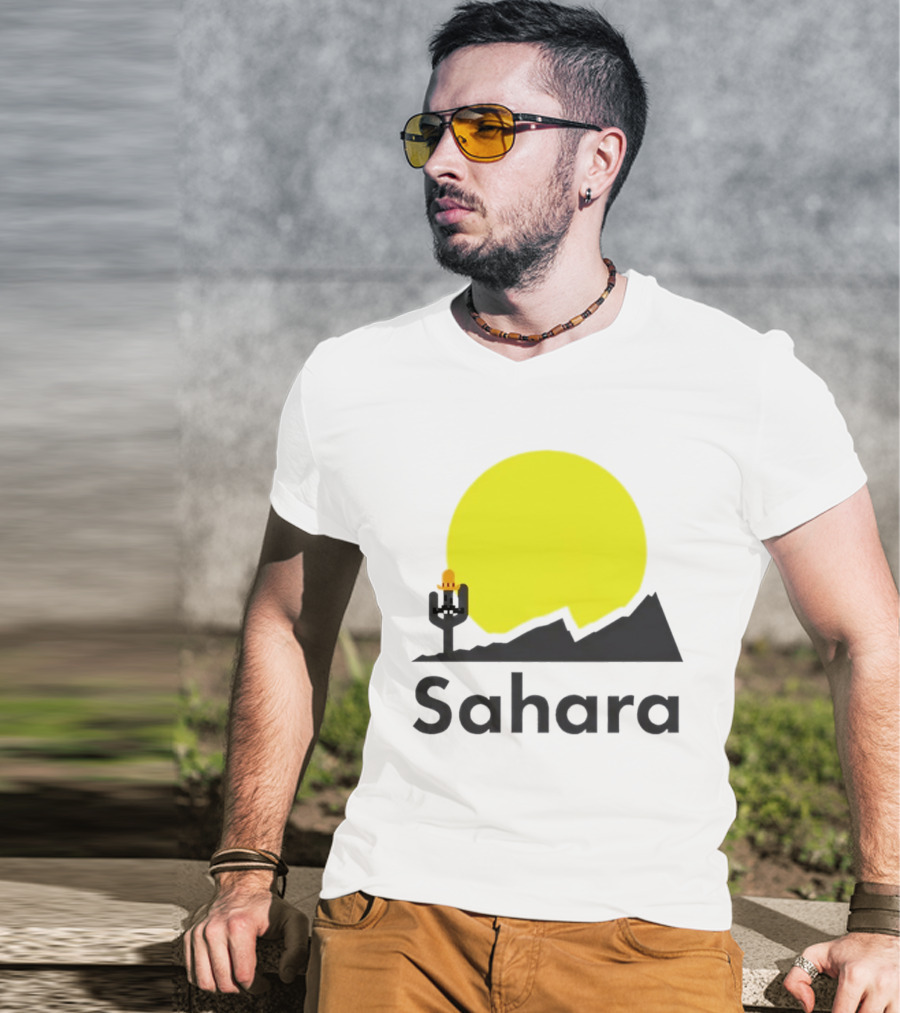 Sahara Desert Cactus Pixel Art With Sombrero Sunset Scene T-Shirt