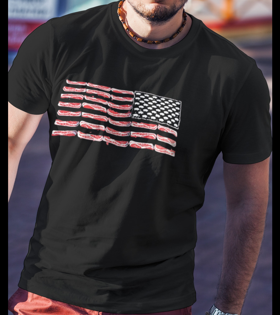 American Flag Bacon Strips With Pigs Pork Lover T-Shirt