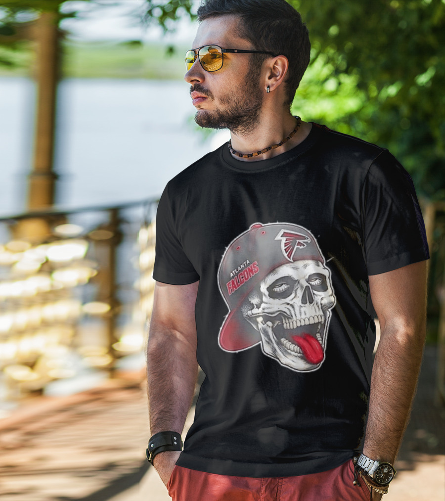 Atlanta Falcons Skull Cap Tongue Out Sports Fan T-Shirt