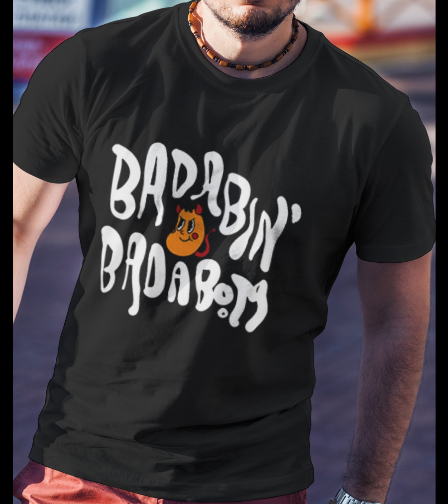 Badabing' Badaboom Cartoon Orange Smiley Face With Devil Horns T-Shirt