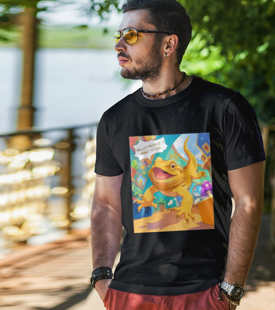 Bearded Dragon Hello People I Want To Eat Funny Lizard Cartoon T-Shirt