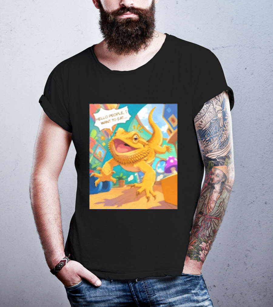 Bearded Dragon Hello People I Want To Eat Funny Lizard Cartoon T-Shirt