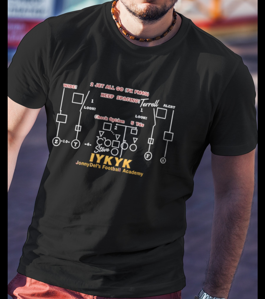 IYKYK JonnyDel's Football Academy 2 Jet All Go Playbook Terrell Steve FM FM101 Keep Spacing T-Shirt