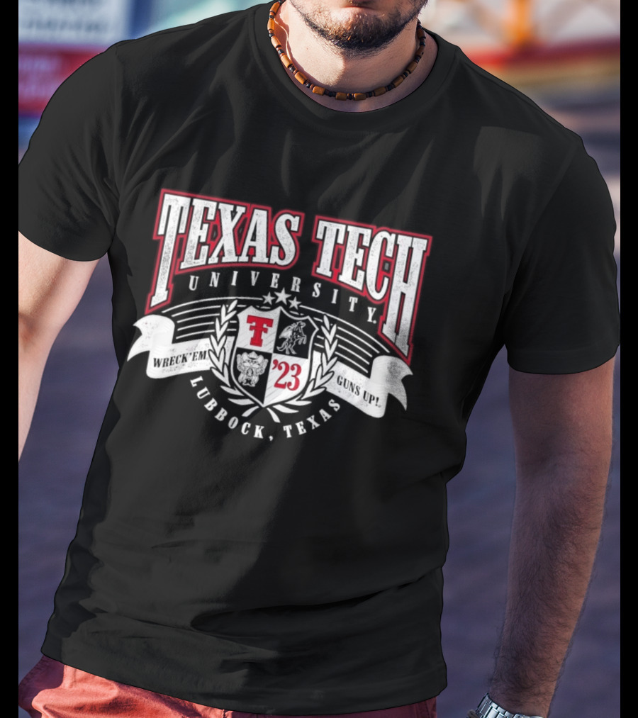 Texas Tech University Wreck 'Em Guns Up '23 Lubbock Texas Emblem Crest T-Shirt